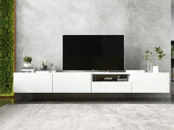 Mueble TV suspendido con 1 puerta, nicho y cajón - cuerpo Blanco mate, frentes Blanco mate - 120 cm