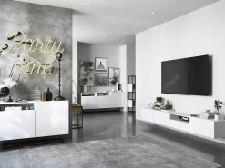 Mueble TV suspendido con 1 puerta, nicho y cajón - cuerpo Blanco mate, frentes Blanco mate - 120 cm