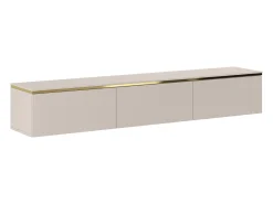 Mueble TV suspendido con 3 puertas - Beige y dorado - VUKIA