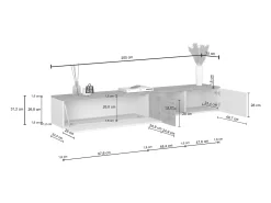 Mueble TV suspendido Iseo con 2 puertas y 1 puerta abatible, color antracita mate y roble, 200 x 35 x 30 cm