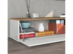 Mueble TV suspendido Iseo con 2 puertas y 1 puerta abatible blanco brillo y roble 200x35x30 cm