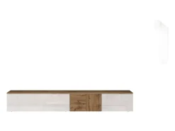 Mueble TV suspendido Iseo con 2 puertas y 1 puerta abatible blanco brillo y roble 200x35x30 cm