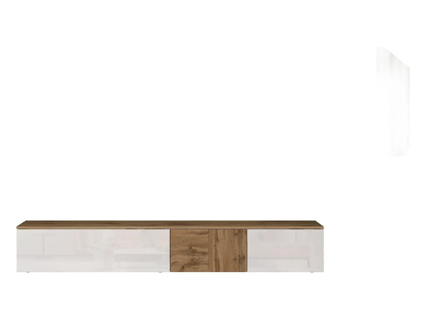 Mueble TV suspendido Iseo con 2 puertas y 1 puerta abatible blanco brillo y roble 200x35x30 cm