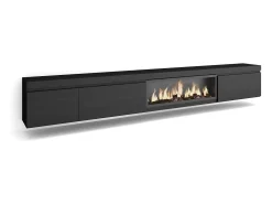 Mueble TV, Televisión, 317x35x45cm, Chimenea eléctrica XXL, Colgado, Suspendido, Negro