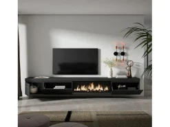 Mueble TV, Televisión, 317x35x45cm, Chimenea eléctrica XXL, Colgado, Suspendido, Negro