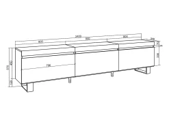 Mueble TV, Televisión, 240x35x57cm, Diseño industrial, Roble