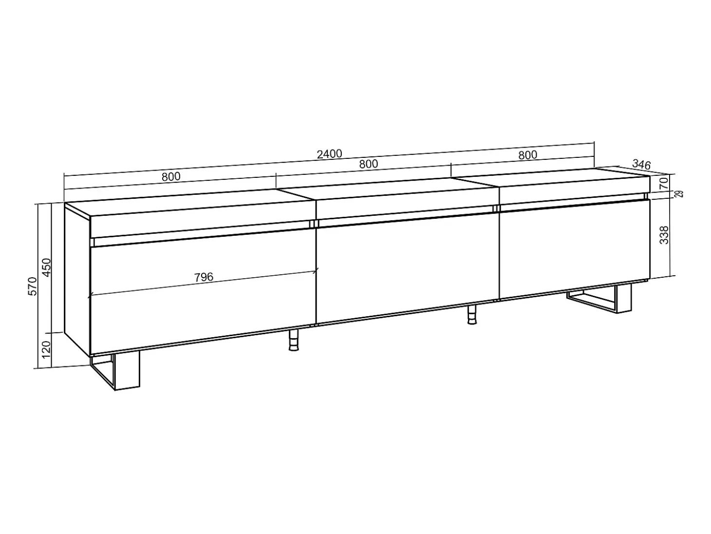 Mueble TV, Televisión, 240x35x57cm, Diseño industrial, Roble