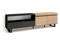 Mueble TV, Televisión, 200x35x57cm, Para TV hasta 80", Diseño industrial, Roble y negro