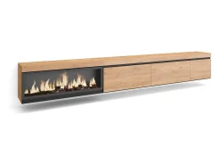 Mueble TV, Televisión, 317x35x45cm, Chimenea eléctrica XXL, Colgado, Suspendido, Roble