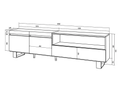 Mueble TV, Televisión, 200x35x57cm, Para TV hasta 80", Diseño industrial, Roble y negro
