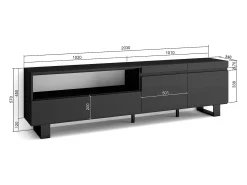 Mueble TV, Televisión, 200x35x57cm, Para TV hasta 80", Diseño industrial, Negro