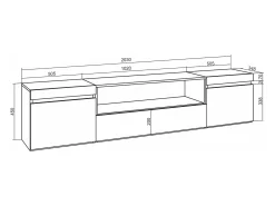 Mueble TV, Televisión, 200x35x45cm, Para TV hasta 80", Chimenea eléctrica, Negro