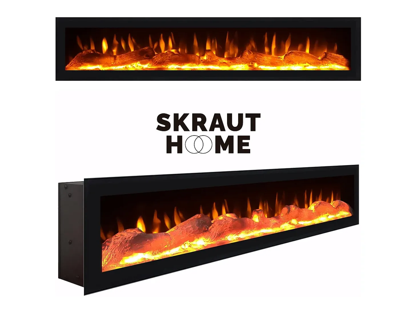 Mueble TV, Televisión, 200x35x45cm, Para TV hasta 80", Chimenea eléctrica, Negro