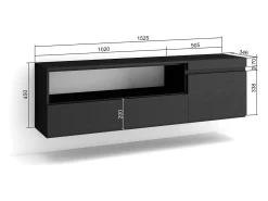 Mueble TV, Televisión, 150x35x45cm, Para TV hasta 65", Colgado, Suspendido, Negro