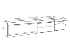 Mueble TV, Televisión, 237x35x45cm, Para TV gran formato, Chimenea eléctrica XXL, Colgado, Suspendido, Negro
