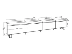 Mueble TV, Televisión, 320x35x57cm, Para TV gran formato, Diseño industrial, Roble