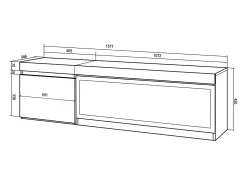 Mueble TV, Televisión, 158x35x45cm, Para TV hasta 65", Chimenea eléctrica XXL, Colgado, Suspendido, Roble