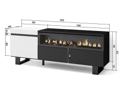 Mueble TV, Televisión, 150x35x57cm, Para TV hasta 65", Chimenea eléctrica, Diseño industrial, Blanco y negro