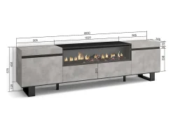 Mueble TV, Televisión, 200x35x57cm, Para TV hasta 80", Chimenea eléctrica, Diseño industrial, Cemento