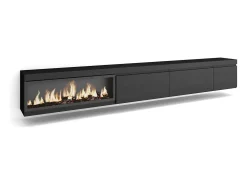 Mueble TV, Televisión, 317x35x45cm, Chimenea eléctrica XXL, Colgado, Suspendido, Negro