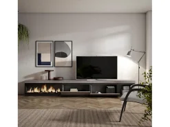Mueble TV, Televisión, 317x35x45cm, Chimenea eléctrica XXL, Cemento