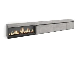 Mueble TV, Televisión, 317x35x45cm, Chimenea eléctrica XXL, Cemento