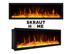 Mueble TV, Televisión, 288x35x57cm, Para TV gran formato, Chimenea eléctrica XXL, Diseño industrial, Roble y negro