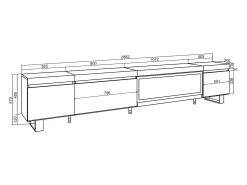 Mueble TV, Televisión, 288x35x57cm, Para TV gran formato, Chimenea eléctrica XXL, Diseño industrial, Roble y negro