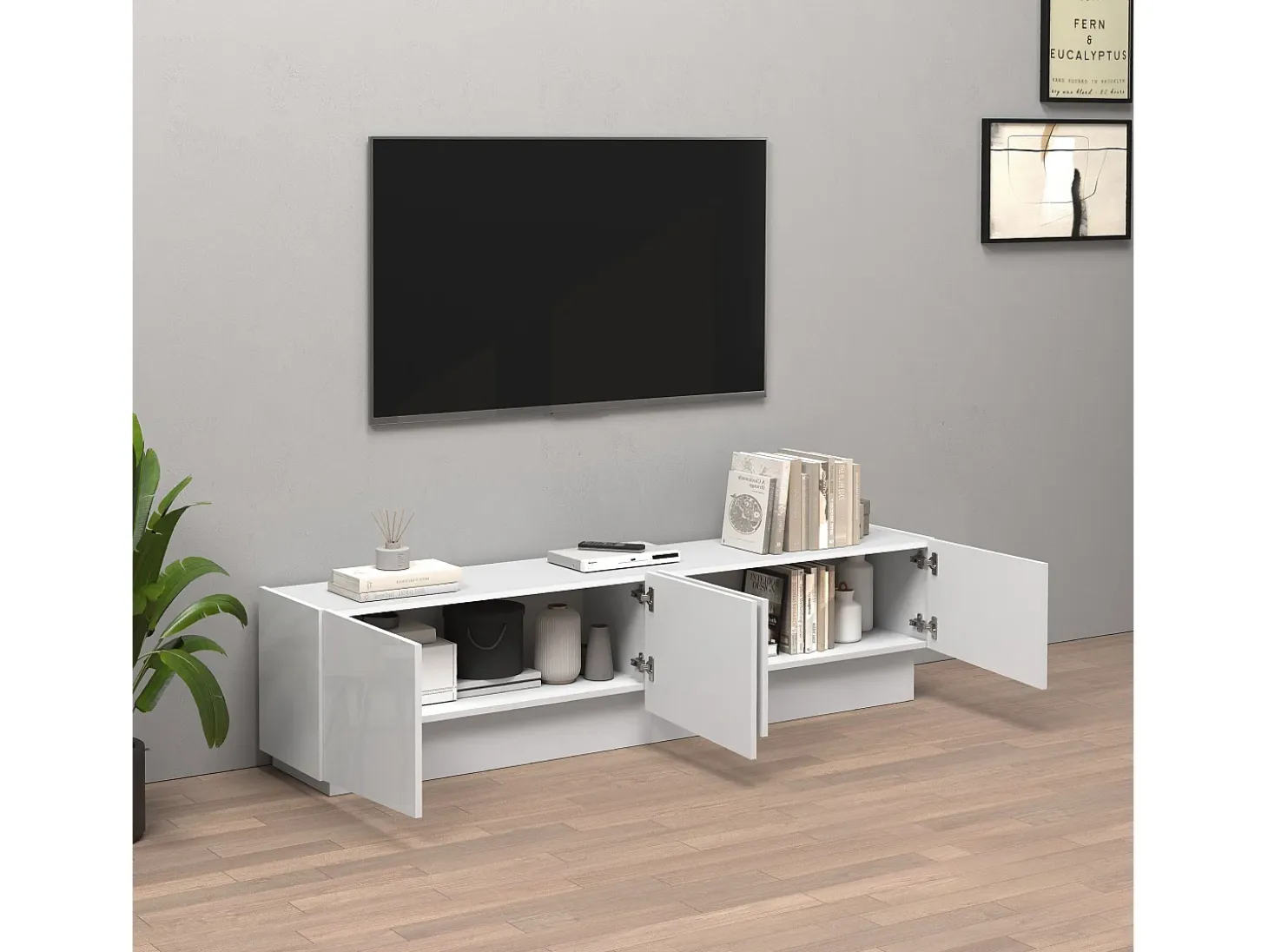 Mueble TV Vela con 4 puertas en color blanco brillo 180x35x45,4 cm