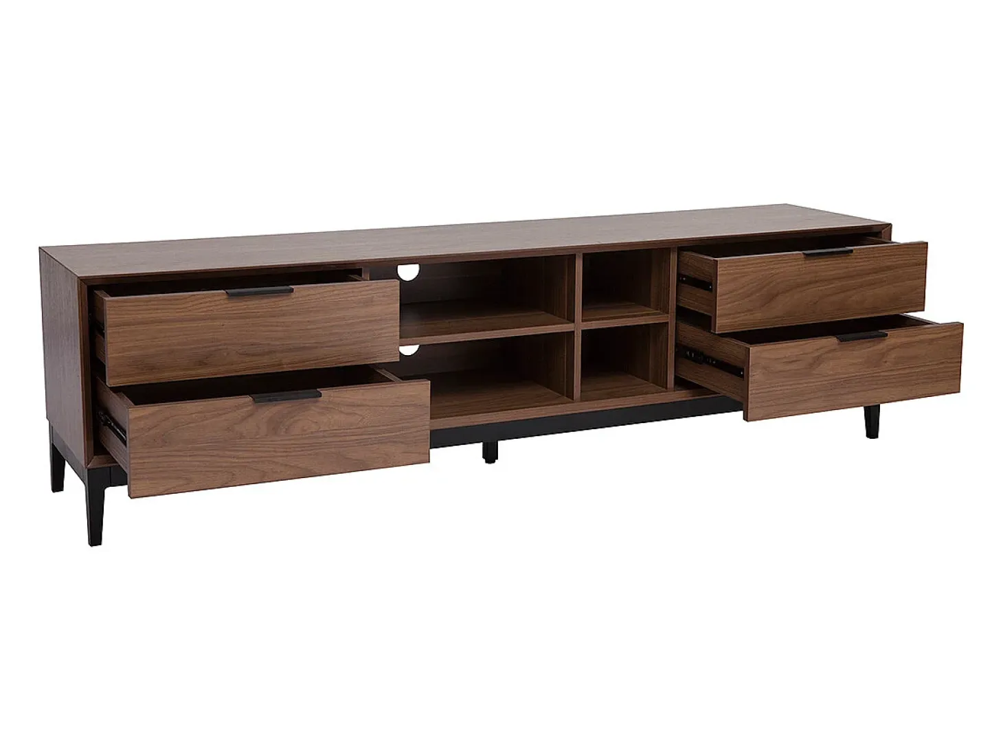 Mueble TV vintage con acabado de madera de nogal oscuro y metal negro con almacenaje 180 cm SARTO