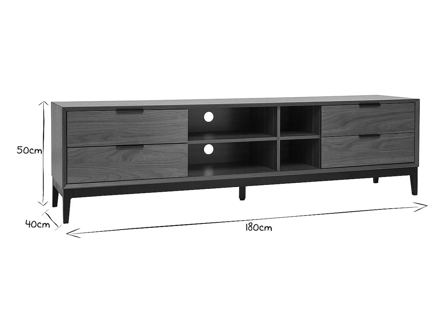 Mueble TV vintage con acabado de madera de nogal oscuro y metal negro con almacenaje 180 cm SARTO