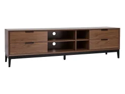 Mueble TV vintage con acabado de madera de nogal oscuro y metal negro con almacenaje 180 cm SARTO