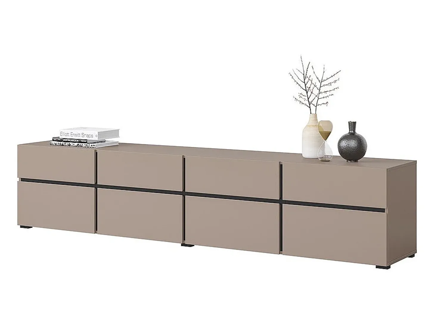 Mueble TV XL en colores beige y negro 225cm colección HAVANA. Mueble de diseño con 4 puertas y 4 cajones.