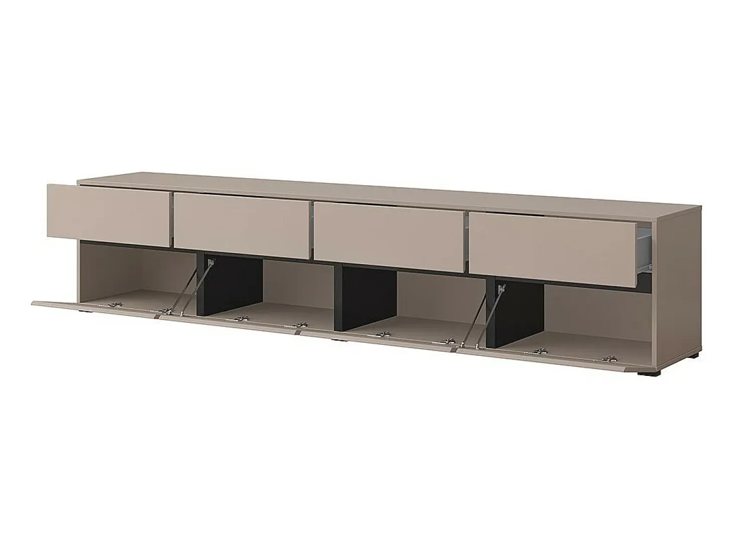 Mueble TV XL en colores beige y negro 225cm colección HAVANA. Mueble de diseño con 4 puertas y 4 cajones.