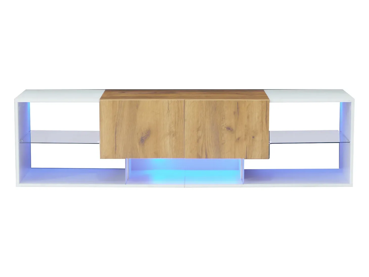 Mueble TV 160x40x42 cm - con 2 cajones - compatible con televisores de hasta 70 pulgadas - blanco/natural