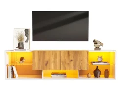 Mueble TV 160x40x42 cm - con 2 cajones - compatible con televisores de hasta 70 pulgadas - blanco/natural