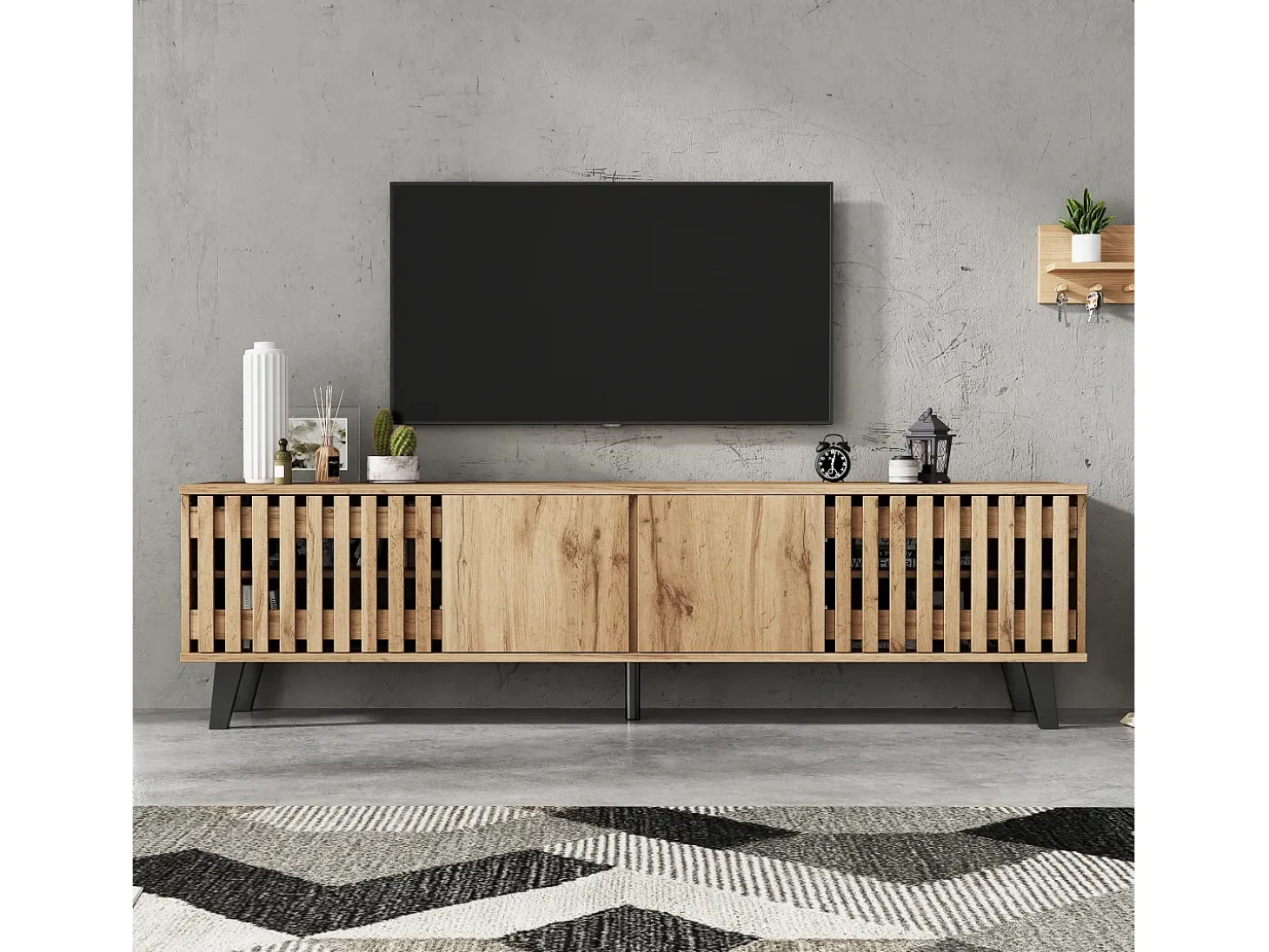 Mueble TV 180x40x55 cm - con 4 puertas - Estilo escandinavo - Natural