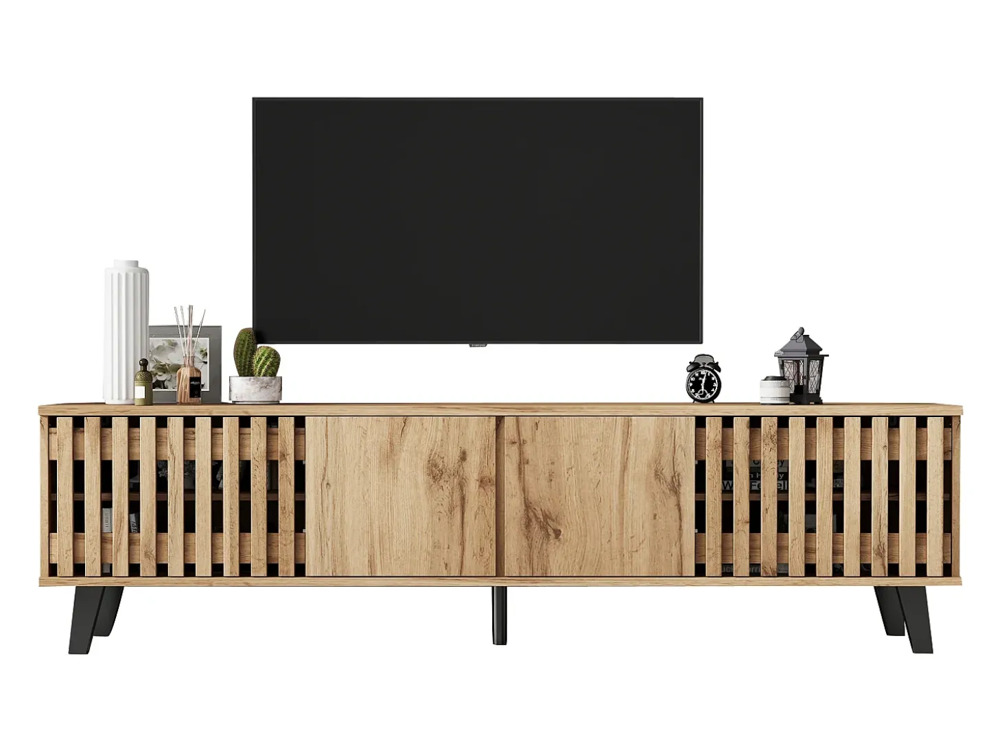 Mueble TV 180x40x55 cm - con 4 puertas - Estilo escandinavo - Natural