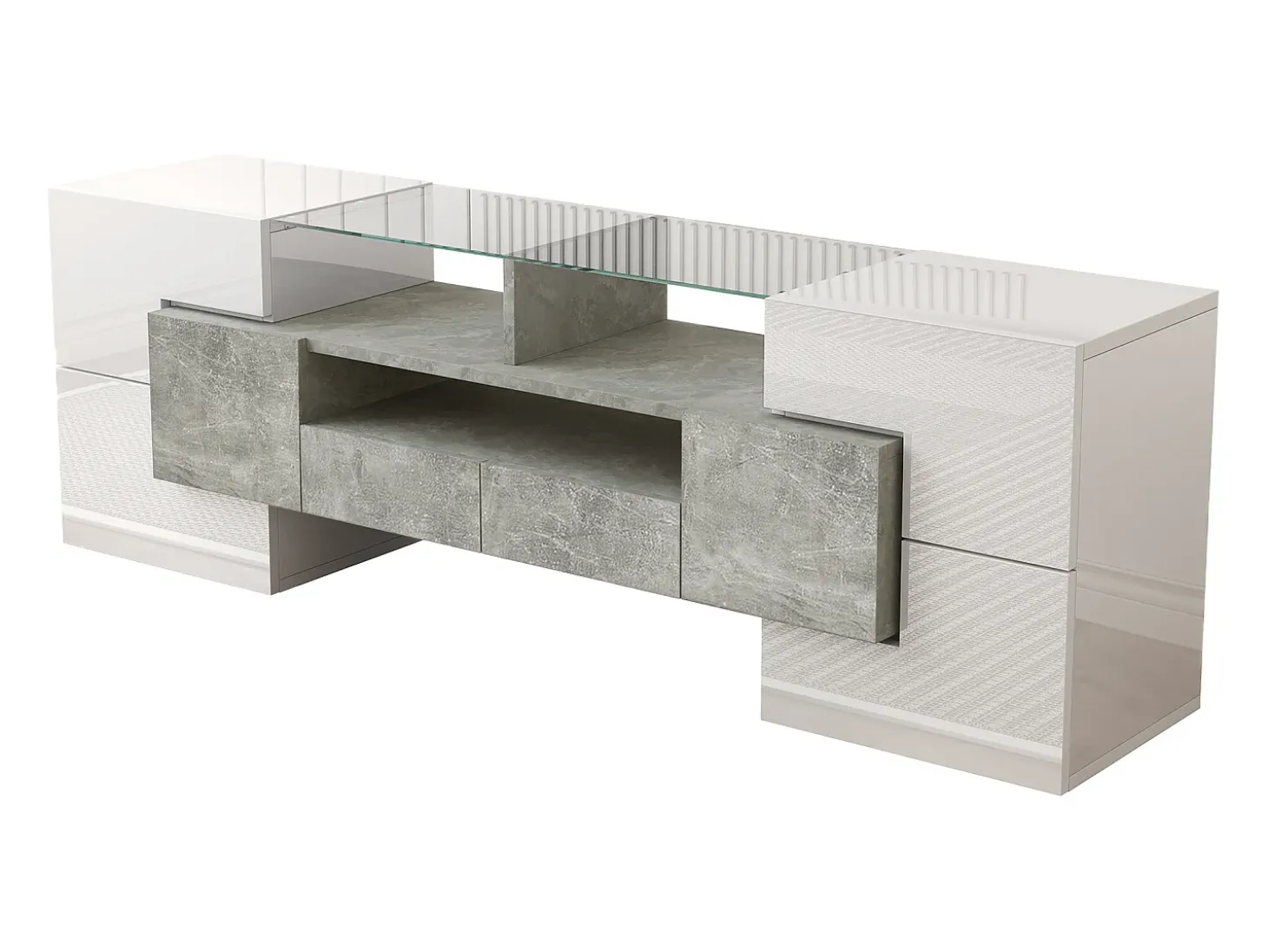 Mueble TV 145x30x51 cm - con iluminación LED - con 4 puertas - 2 cajones - estantes - blanco