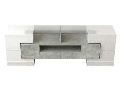Mueble TV 145x30x51 cm - con iluminación LED - con 4 puertas - 2 cajones - estantes - blanco