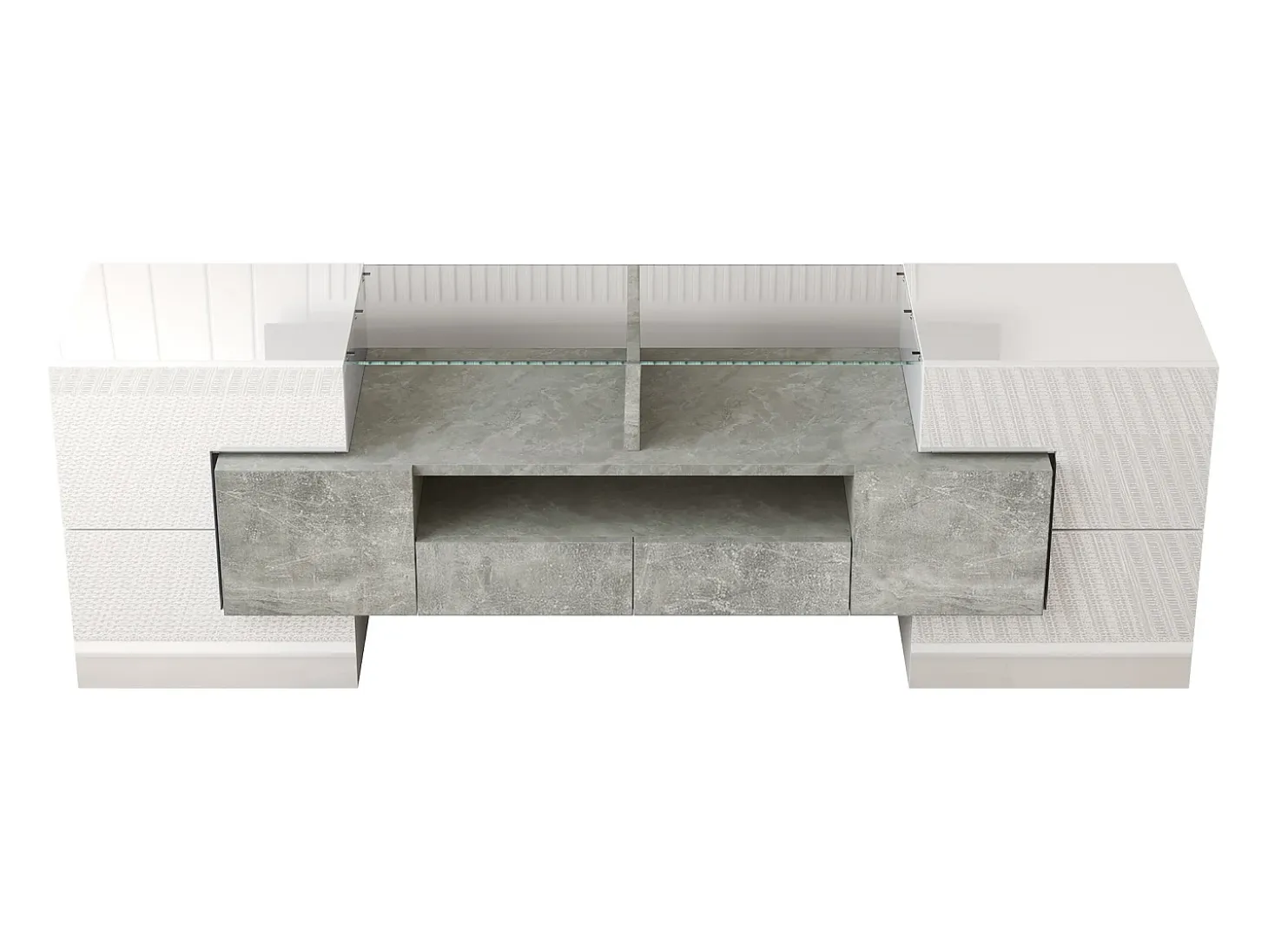 Mueble TV 145x30x51 cm - con iluminación LED - con 4 puertas - 2 cajones - estantes - blanco