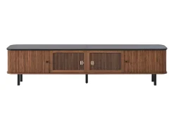 Mueble TV 190x35x45 cm con 2 puertas correderas y 2 puertas de rejilla - Color madera oscura y negro