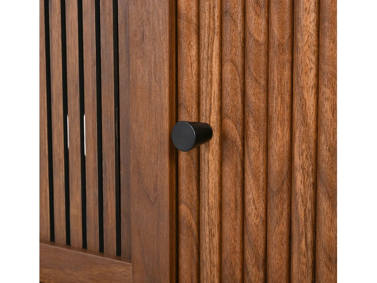 Mueble TV 190x35x45 cm con 2 puertas correderas y 2 puertas de rejilla - Color madera oscura y negro