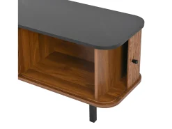 Mueble TV 190x35x45 cm con 2 puertas correderas y 2 puertas de rejilla - Color madera oscura y negro
