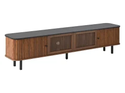 Mueble TV 190x35x45 cm con 2 puertas correderas y 2 puertas de rejilla - Color madera oscura y negro