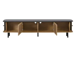 Mueble TV 190x35x45 cm con 2 puertas correderas y 2 puertas de rejilla - Color madera y negro
