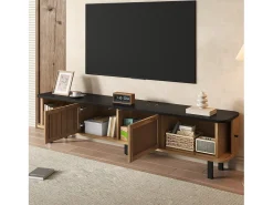 Mueble TV 190x35x45 cm con 2 puertas correderas y 2 puertas de rejilla - Color madera y negro