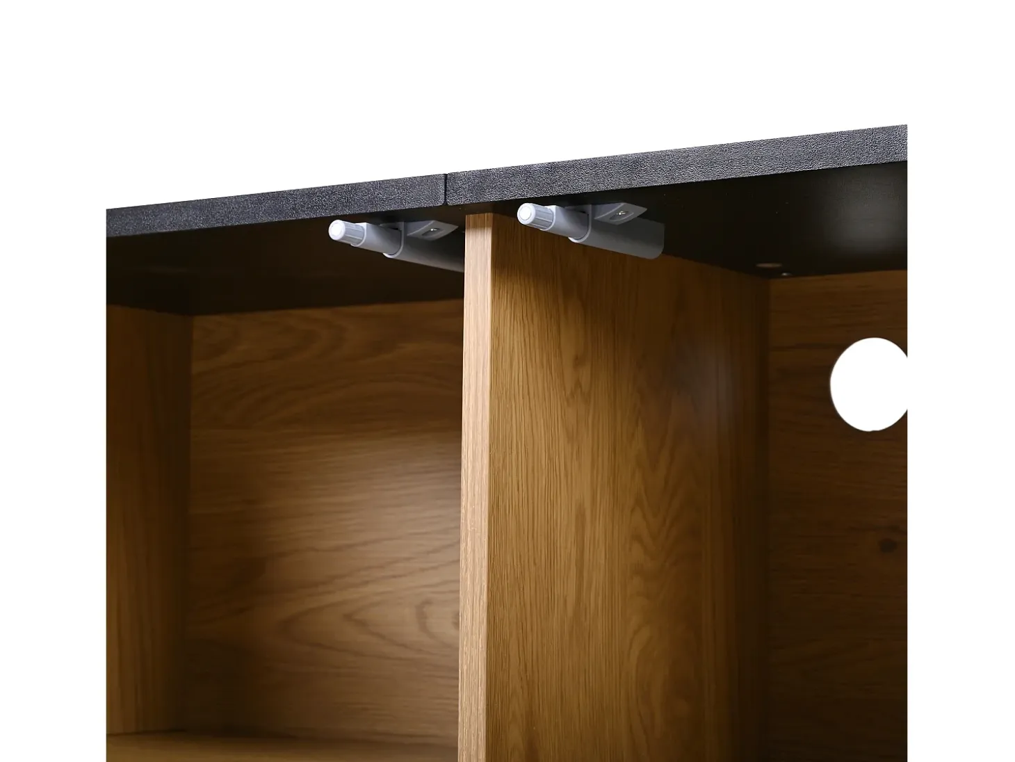 Mueble TV 190x35x45 cm con 2 puertas correderas y 2 puertas de rejilla - Color madera y negro