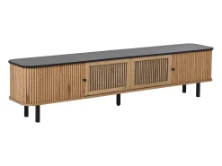 Mueble TV 190x35x45 cm con 2 puertas correderas y 2 puertas de rejilla - Color madera y negro