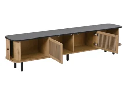 Mueble TV 190x35x45 cm con 2 puertas correderas y 2 puertas de rejilla - Color madera y negro